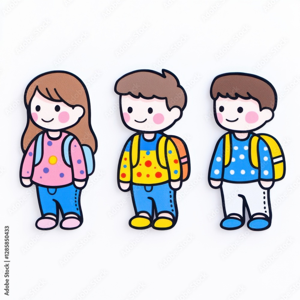 Cute Cartoon Children Characters with Colorful Outfits and Smiling Faces for Creative Design Projects Cute Cartoon Children Characters with Colorful Outfits and Smiling Faces for Creative Design Projects