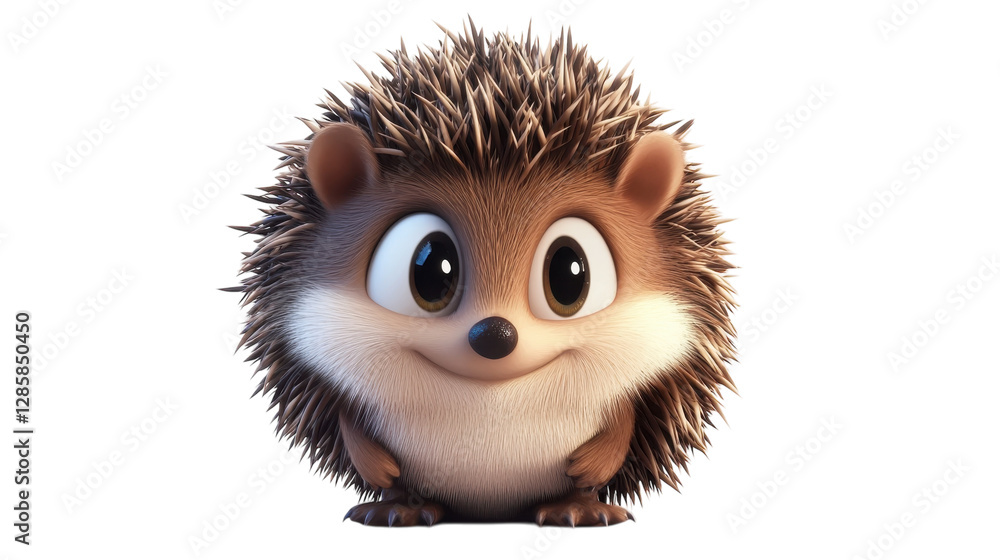 Cute cartoon hedgehog character with big eyes stands against a plain background expressing a joyful demeanor Cute cartoon hedgehog character with big eyes stands against a plain background expressing a joyful demeanor