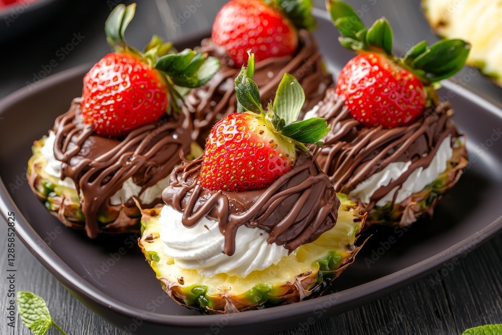 Delicious Tropical Twist - Chocolate Covered Strawberries in Pineapple Shell for Exotic Holiday Dessert Delicious Tropical Twist - Chocolate Covered Strawberries in Pineapple Shell for Exotic Holiday Dessert