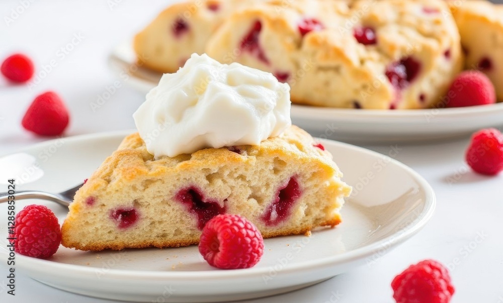 Delicious raspberry scone with cream Delicious raspberry scone with cream