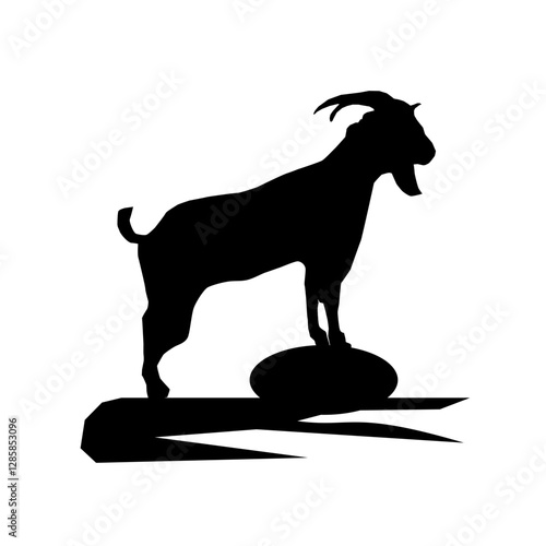 Goat Silhouette on Hill - Black and White Vector Illustration