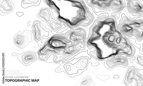 Topographic map. Geographic contour map background with elevation lines. Detailed terrain visualization concept. Vector illustration of landscape elevations and natural relief.