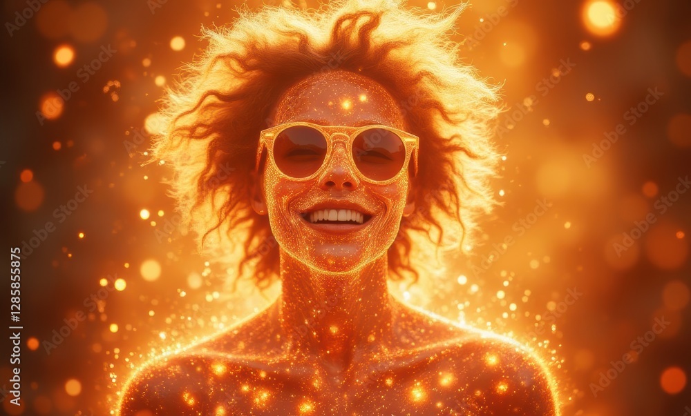 Joyful woman with sparkles in sunlight Joyful woman with sparkles in sunlight