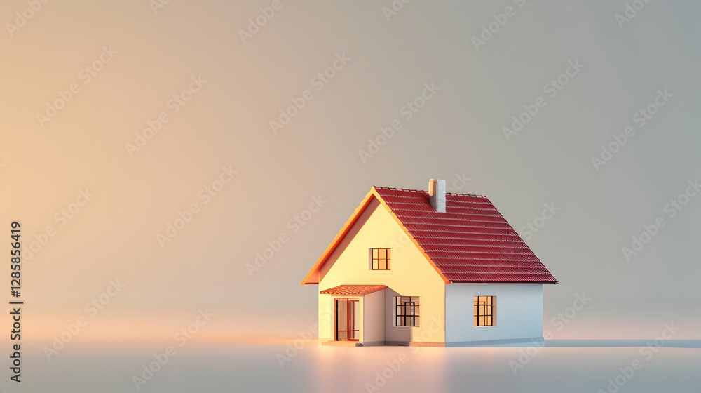 A serene miniature house model with a red roof, illuminated by soft light, symbolizing comfort A serene miniature house model with a red roof, illuminated by soft light, symbolizing comfort