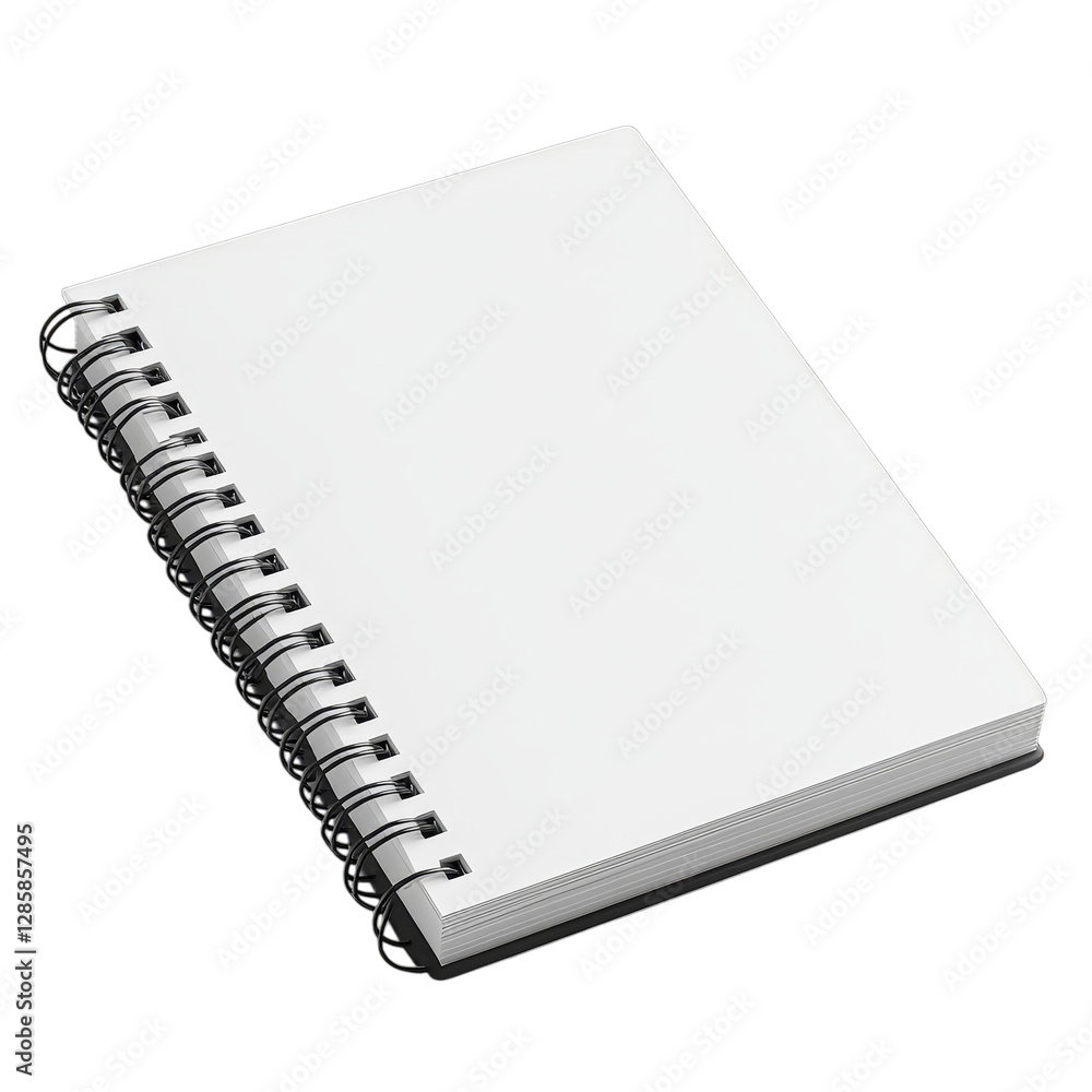 Blank spiral notebook with steel wire on transparent background for notes and sketches Blank spiral notebook with steel wire on transparent background for notes and sketches
