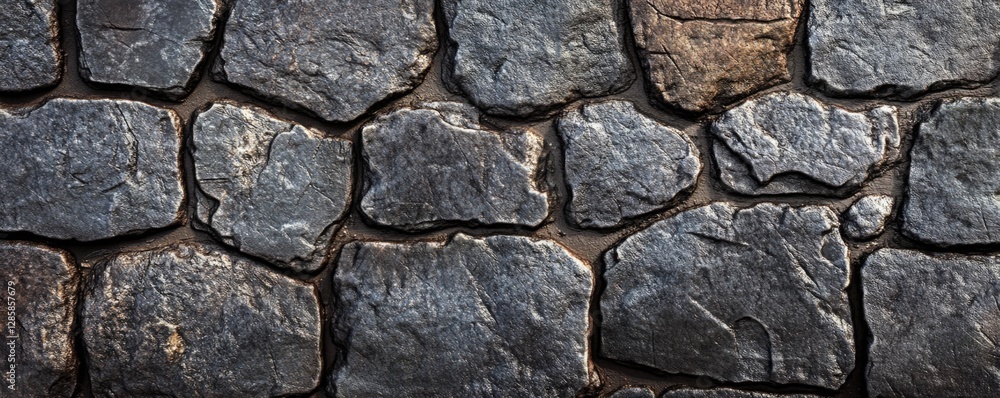 Fototapeta premium A close-up of a stone wall surface, rich in dark, earthy tones.