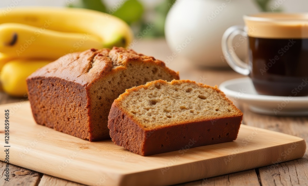 Sliced banana bread on a wooden board Sliced banana bread on a wooden board