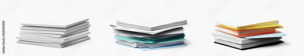 Stacks of colorful office paper in various shades arranged neatly for easy access and organization in a bright workspace Stacks of colorful office paper in various shades arranged neatly for easy access and organization in a bright workspace