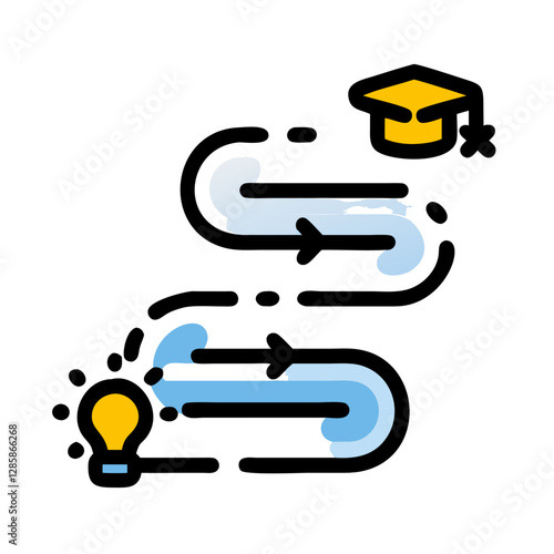 Pathway to knowledge with light bulb and graduation cap, learning journey