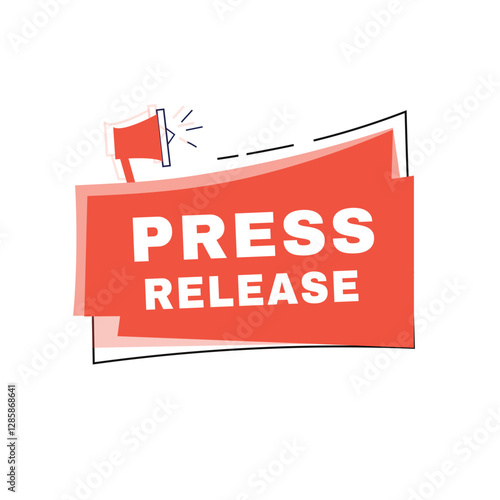 Press release banner announce label flat design graphic element. marketing sign on white background vector template.