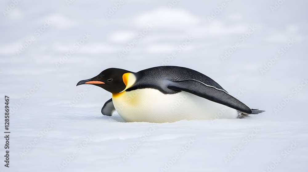 Fototapeta premium A penguin sliding on ice in Antarctica