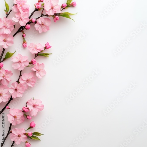 Wallpaper Mural Beautiful Cherry Blossom Branch with Pink Flowers on White Background, Spring Floral Arrangement Torontodigital.ca
