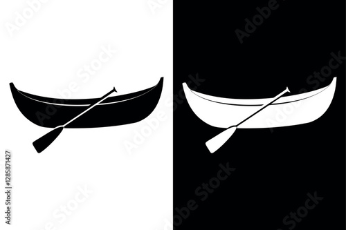 Canoe Silhouette Vector Icon Black And White Background.