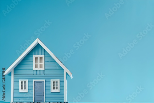 Wallpaper Mural A small blue house model against a bright blue background, symbolizing home and comfort Torontodigital.ca