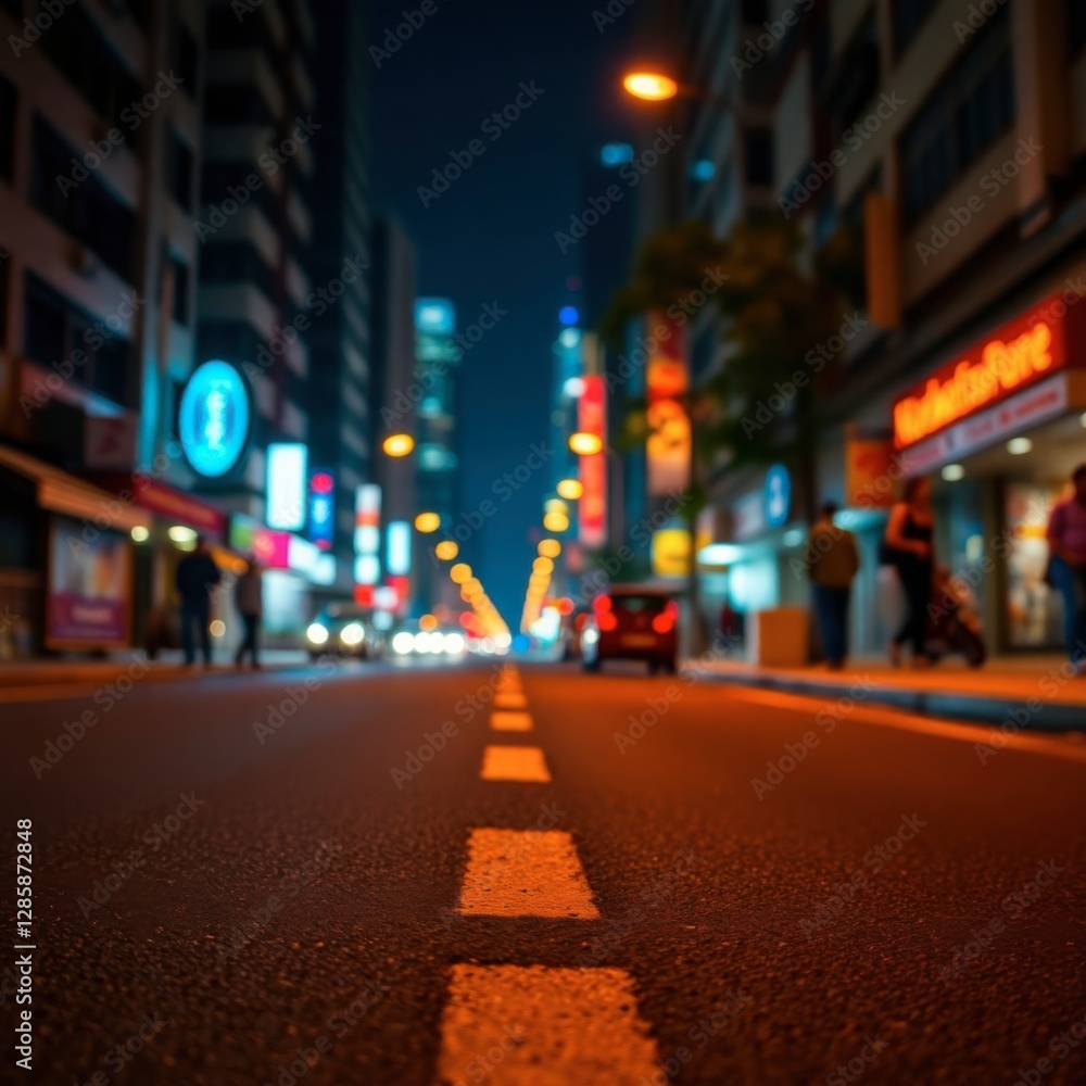 custom made wallpaper toronto digitalNight City Street View with Traffic and Bright Neon Lights