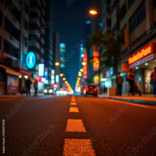 Wallpaper Mural Night City Street View with Traffic and Bright Neon Lights Torontodigital.ca