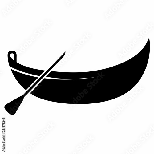 Black Canoe Silhouette Vector Icon Crisp & Detailed.