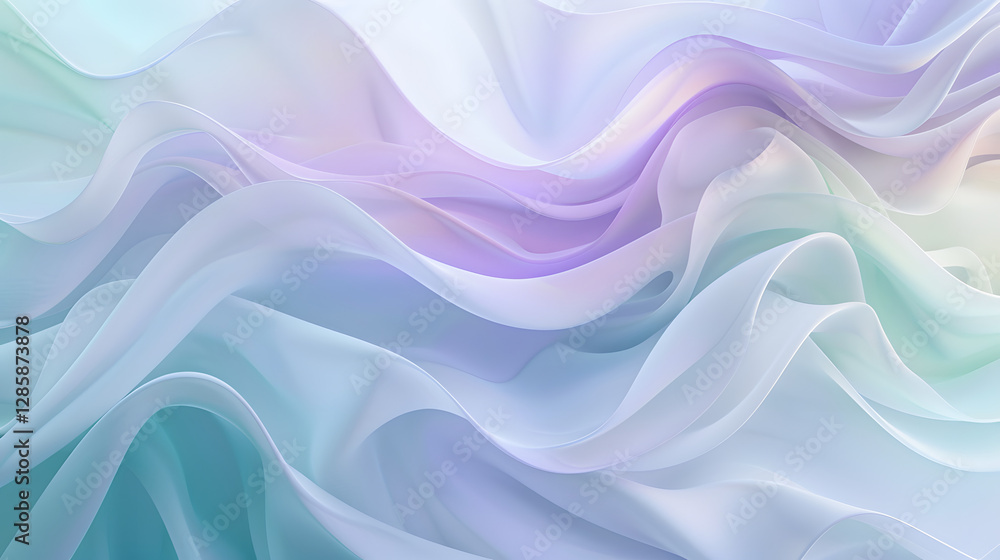 Obraz premium Soft pastel flowing fabric background, delicate sheer textile waves, airy and elegant translucent chiffon, gentle artistic drapery, dreamy lightweight material texture 