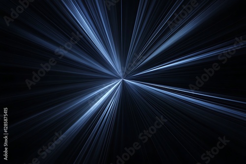 Abstract blue light rays burst from center on black background. (1)