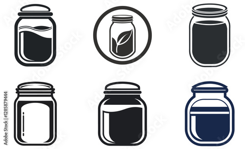 Simple Black and White Illustration of Various Glass Jars