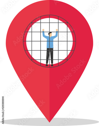 Businessman with a large Location Pin. Change place of Business location. Bad location. Flat vector illustration


