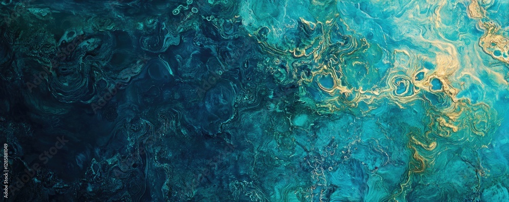 Fototapeta premium Green and golden reflections dance on the water surface, adding depth and elegance.