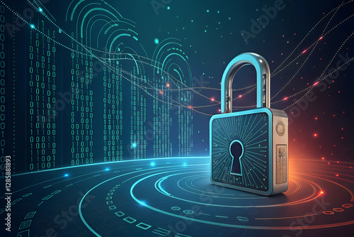 Wallpaper Mural Cybersecurity Concept – Digital Padlock with Data Code Background Torontodigital.ca