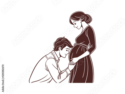 A Couple Who Are Having a Baby Silhouette. Silhouette of Pregnant Couple � Expecting Parents Holding Baby Bump Illustration