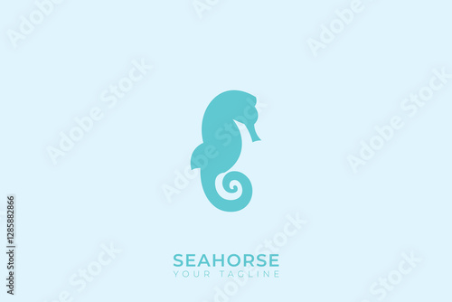 Seahorse silhouette logo design, simple seahorse logo with blue color
