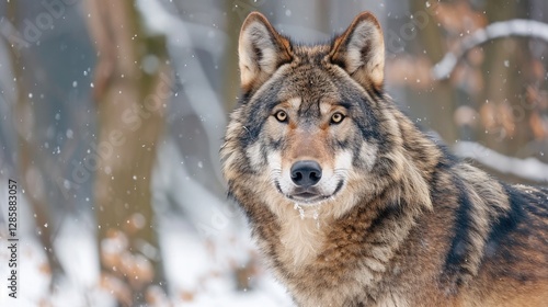 Eye to Eye: A Majestic Wolf's Intense Gaze in the Wintry Wilderness