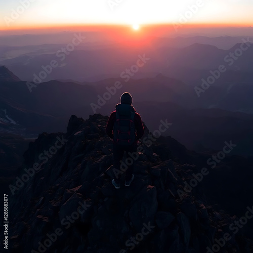 Man Watching Sunset – Peaceful Outdoor Scene, Tranquility, and Inspirational Nature View with Copy Space