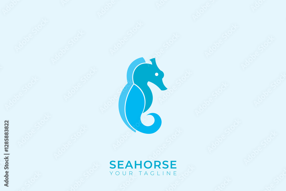 Seahorse silhouette logo design, simple seahorse logo with blue color Seahorse silhouette logo design, simple seahorse logo with blue color