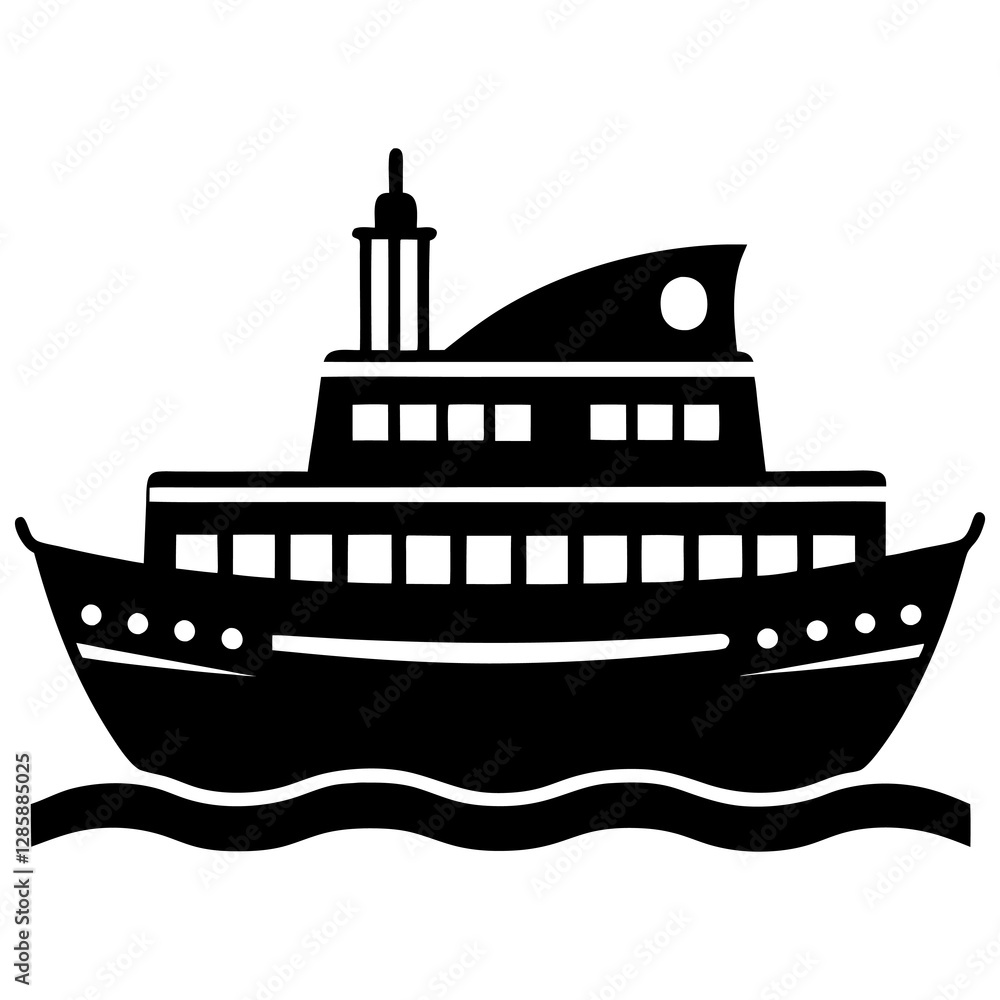Obraz premium Ferry Silhouette Vector Icon White Background.