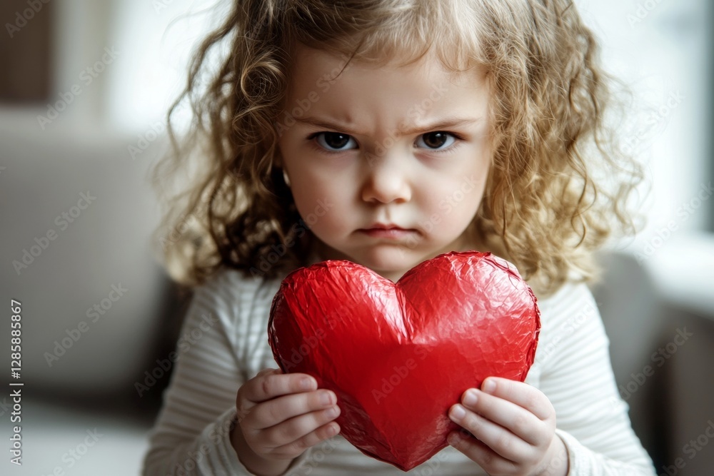 Valentine's day greeting and funny gift. Serious face cute toddler girl with big paper heart in hands. Funny love. Love emotions. Red theme. February 14 gift. Sweet baby emotion. Cute momen. Valentine's day greeting and funny gift. Serious face cute toddler girl with big paper heart in hands. Funny love. Love emotions. Red theme. February 14 gift. Sweet baby emotion. Cute momen.