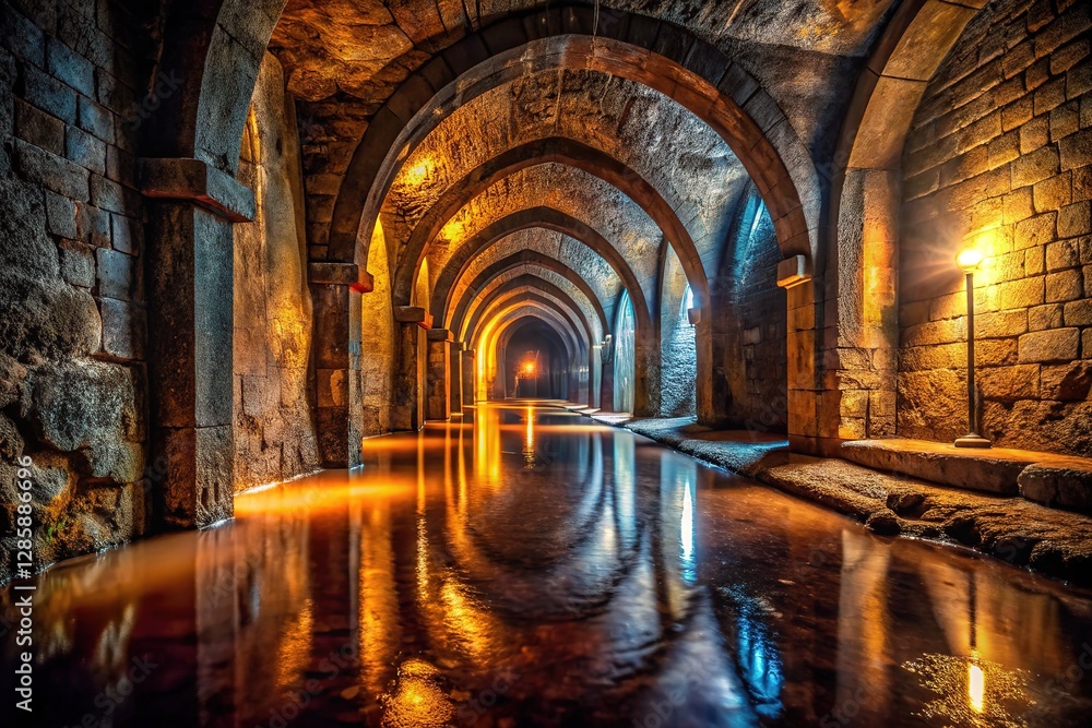 Fototapeta premium Glowing passage, carved deep beneath the castle.