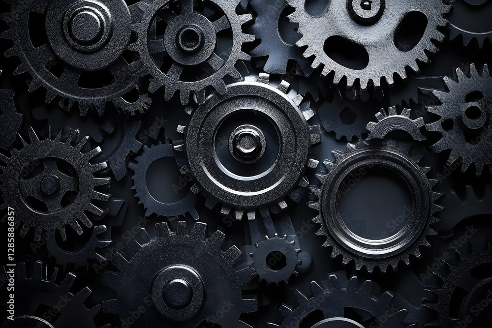 Gear and spare parts background. Workshop of a automotive factory for production of automotive gear and spare parts. Production of gears for automobile gearboxes for trucks. Small sharpness Gear and spare parts background. Workshop of a automotive factory for production of automotive gear and spare parts. Production of gears for automobile gearboxes for trucks. Small sharpness