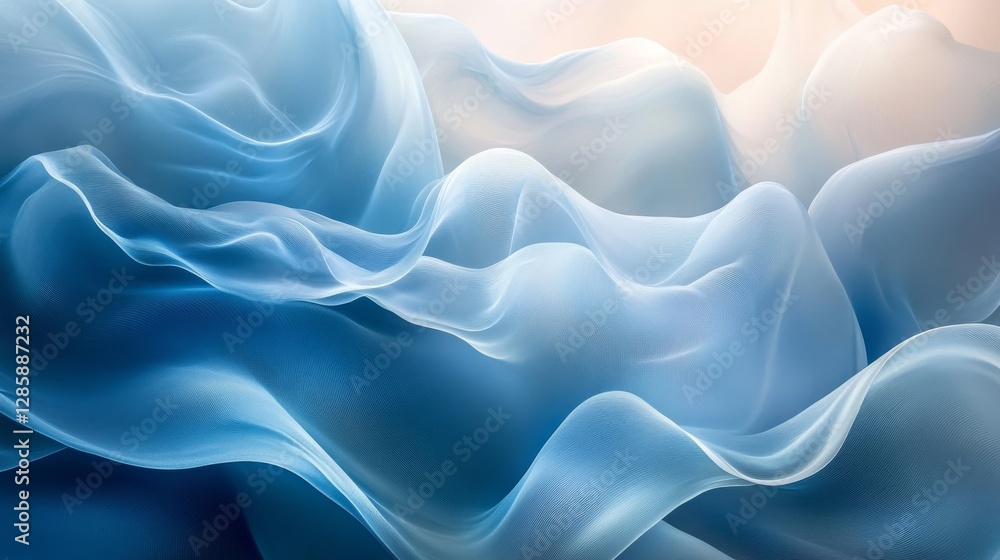 Fototapeta premium Abstract blue and white wavy smoke or fabric art