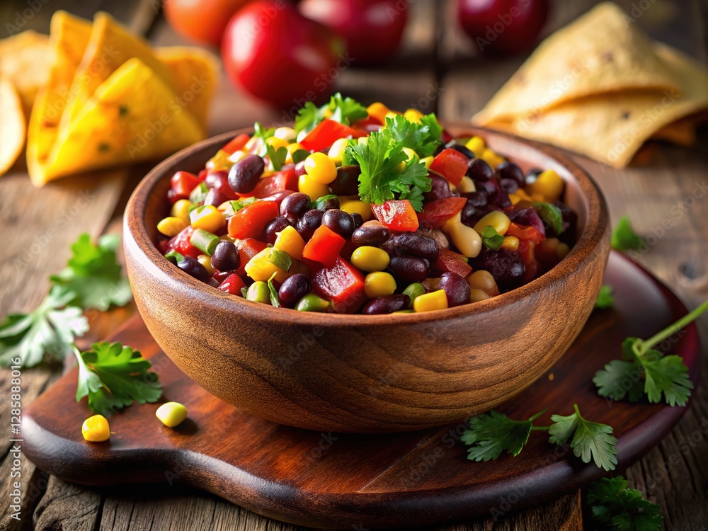 Homemade Black Bean Corn Salsa with Chips - Low Light Photography Homemade Black Bean Corn Salsa with Chips - Low Light Photography