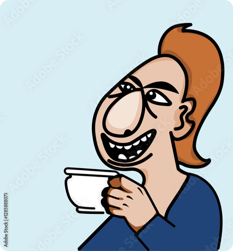 Illustration drinking a cup of coffee