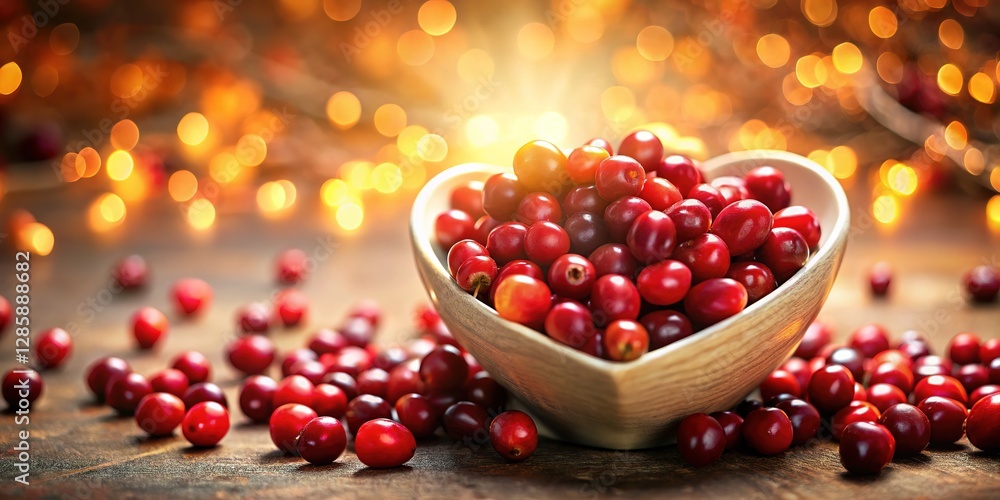 Long exposure heart bowl with cranberries, soft focus, vibrant colors. Long exposure heart bowl with cranberries, soft focus, vibrant colors.