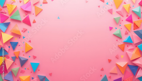 Colorful Triangles Pink Background - Minimalism