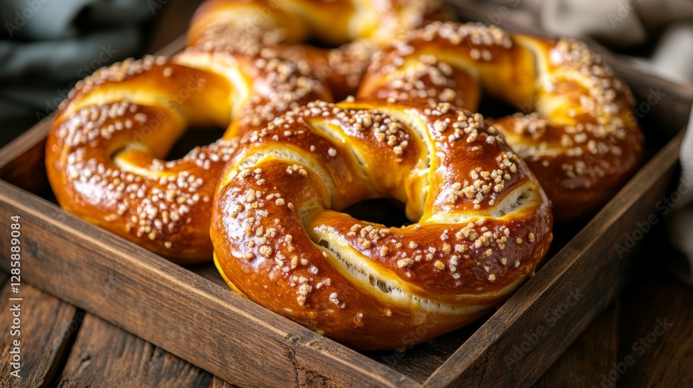 Soft Pretzel with Honey Mustard Glaze in a Rustic Wooden Tray Soft Pretzel with Honey Mustard Glaze in a Rustic Wooden Tray