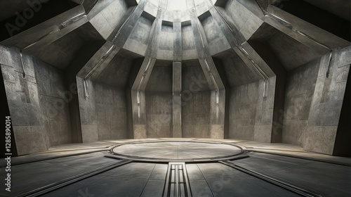 Concrete Chamber of Secrets Awaiting Illumination in a Circular Stark Interior Design Display