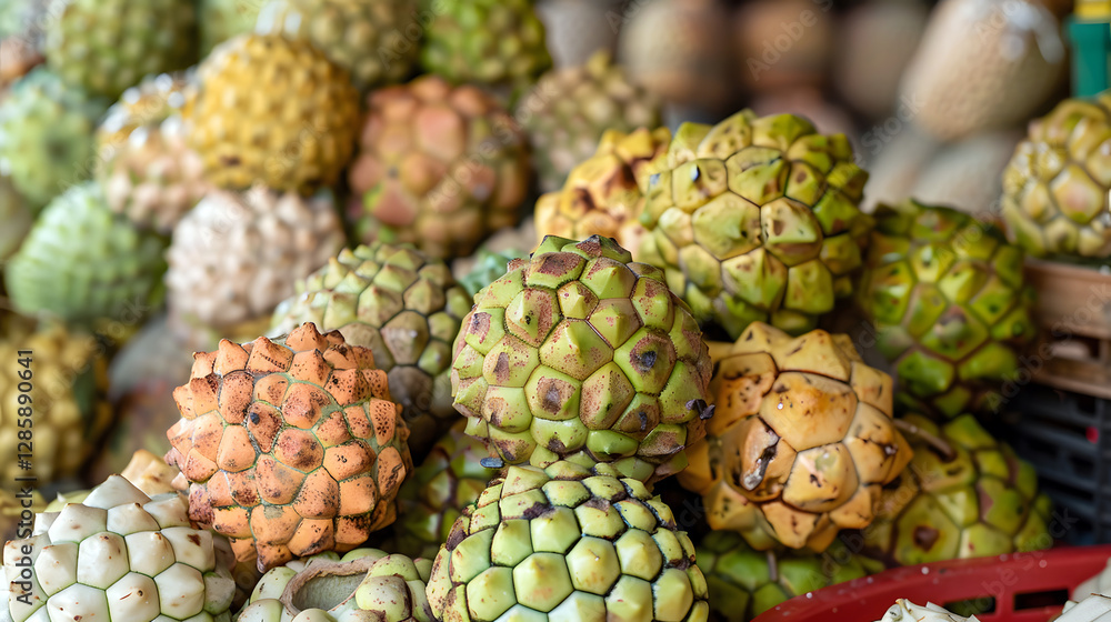 exotic custard apples and sugar apples at a market stall exotic custard apples and sugar apples at a market stall