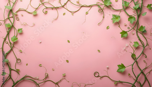 Pink Background Vine Frame Botanical Design - Minimalism
