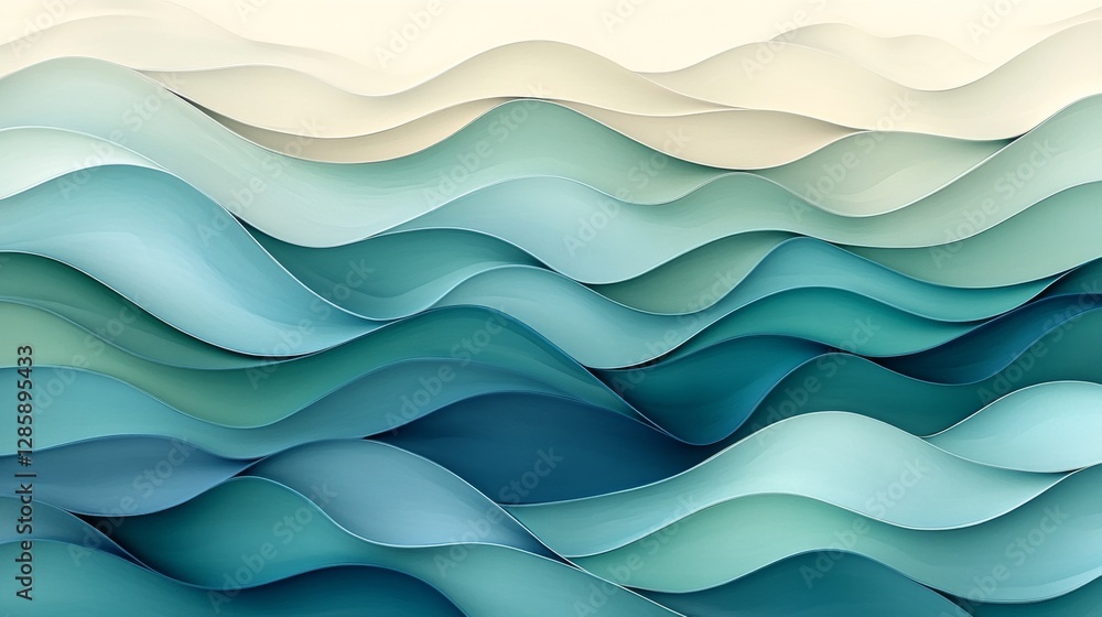 Fototapeta premium Layers of wavy abstract shapes in shades of blue and white