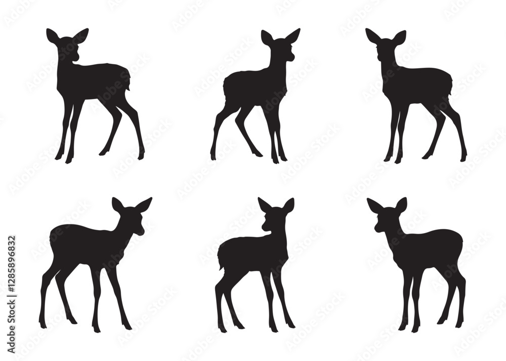 Fototapeta premium Deer Silhouette Vector Pack - Six Standing Fawns