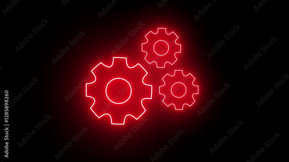 glowing neon setting icon animation on black background. 4k motion graphics animation. glowing neon setting icon animation on black background. 4k motion graphics animation.