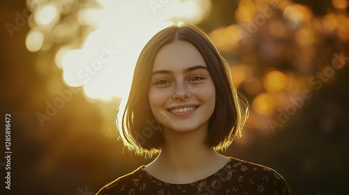 This captivating image showcases the beauty and charm of youth, with the warm colors of the sunset adding a touch of romance and tranquility
