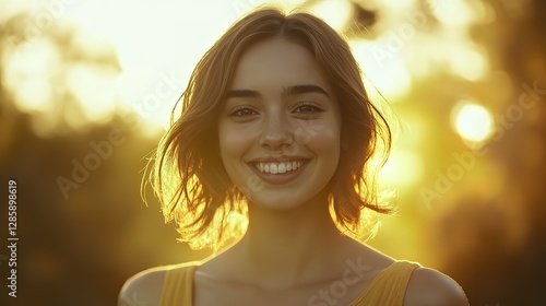 This captivating image showcases the beauty and charm of youth, with the warm colors of the sunset adding a touch of romance and tranquility